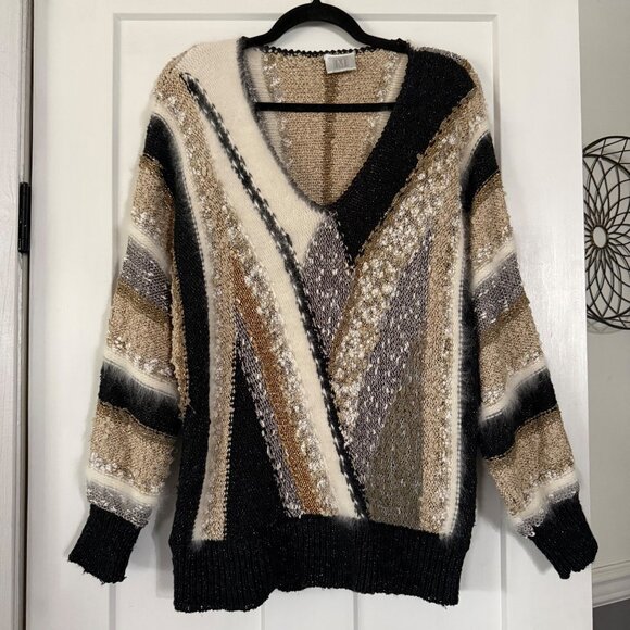 Vintage 80's Madeleine Angora Fur Embellished Knit Sweater sz L (44-46) - Picture 1 of 10